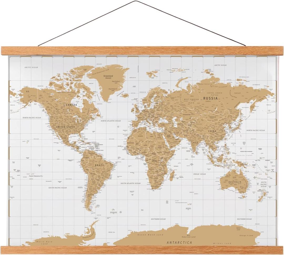 FALAMON Magnetic Poster Hanger Frame, 48x36 48x24 48x32 Teak Wood Magnet Poster Frame for Posters, Prints, Photos, Pictures, Maps, Scrolls, and Canvas Artwork, 48L" x 0.7W"