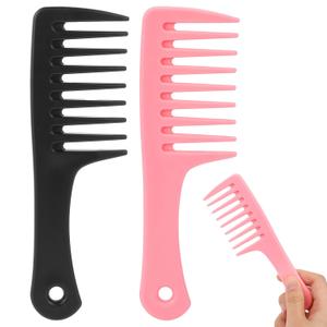 2 Pcs Mini Wide Tooth Comb, Mini Comb Travel Comb Small Wide Tooth Comb Travel-Size Detangling Combs Black and Pink Portable Plastic Combs for Styling Curly, Long, Wet Hair
