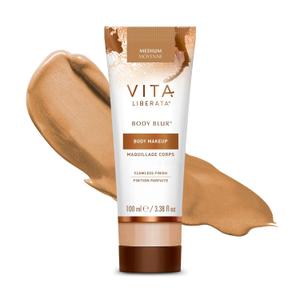 Vita Liberata Body Blur, Leg and Body Makeup. Skin Perfecting Body Foundation for Flawless Bronze, Easy Application, Radiant Glow, Evens Skin Tone, New Packaging (Medium)