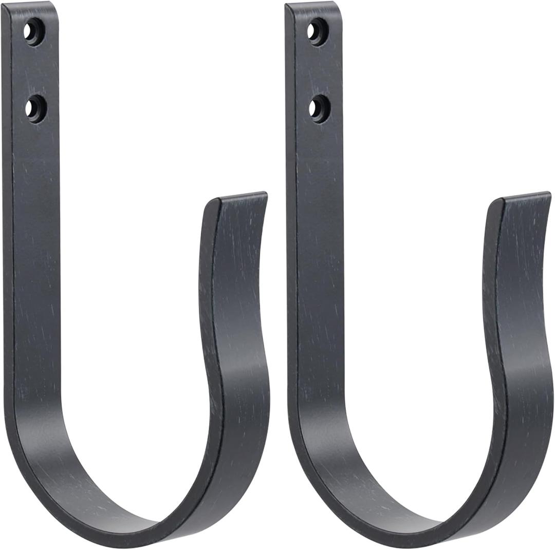 Black Wood Grain Curtain Holdbacks,Solid Aluminum Wall Mounted Curtain Tiebacks & Hooks,U Shape Curtain Holders,Elegant Curtain Pull Backs for Drapes, Curtains(2 Pack)