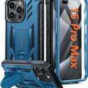 FNTCASE for iPhone 15-Pro-Max Case: Military Grade Drop Proof Rugged Protective Cell Phone Cover with Kickstand & Built-in Protector | Matte Textured Shockproof TPU Hybrid Bumper Cases (Blue)