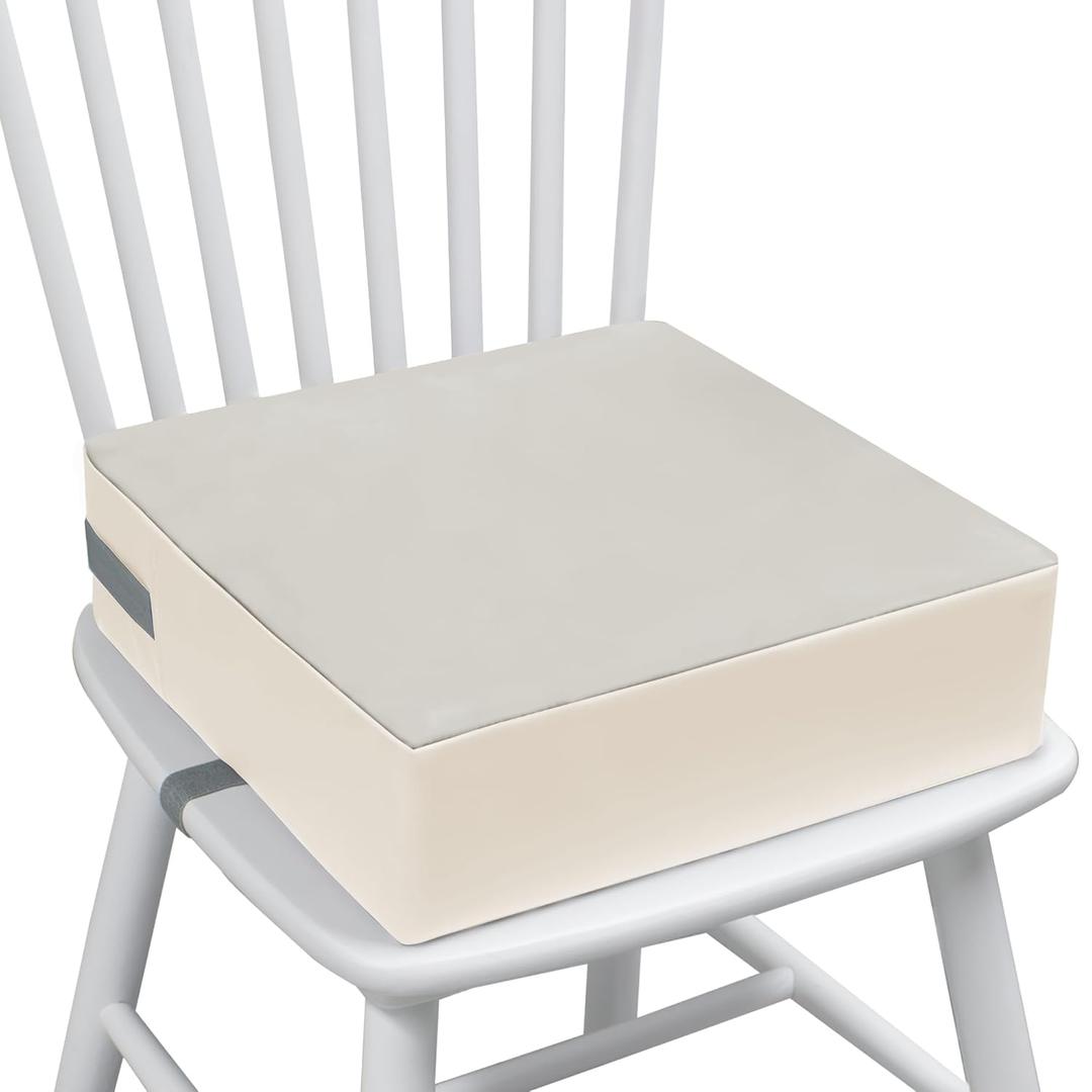 Toddler Dining Table Booster seat, PU Washable Waterproof Double seat Belt Non-Slip Bottom Booster seat for Dining Toddler, Portable Travel Increase Cushion Gery+White (Light Grey & white)