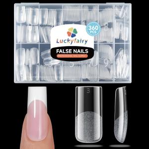 Luckyfairy Medium Square Nail Tips, 360pcs Soft Gel Pre-Shaped Acrylic Fake Nails, Half Matte Full Cover Clear Gelly Press on Flase Nail Tips for Extension Nail Manicure Home DIY 12 Sizes Gelly Tips