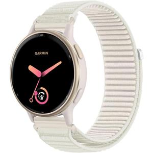 20mm Nylon Watch Band Compatible with Garmin Vivoactive 6/Vivoactive 5/3/3 Music/Venu Sq 2, Soft Sport Hook & Loop Replacement Straps for Garmin Forerunner 55/165/245 Women Men (Starlight)
