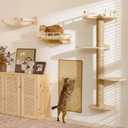 FUKUMARU Cat Wall Shelves, 4 in 1 Set, Beige
Stable Wooden Wall-Mounted Furniture Set, Climbing Tree with Hammock, Bed, Perch and Scratching Mat