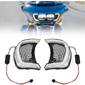 Motorcycle Headlight Vent Accent LED Turn Signal Indicator Side Lights Lamp for Harley Road Glide FLTRX Special FLTRXS CVO Ultra FLTRU 2015-2024 Accessories (Clear Lens)