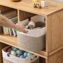 UBBCARE 4 Pack Baskets for Organizing, Woven Storage Baskets with Label for Toys and Towel, Rectangle Cotton Rope Basket with Handles, 14''L x9''W x8''H, White&Brown