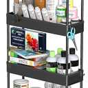 SPACEKEEPER Slim Rolling Storage Cart 4 Tier Bathroom Organizer Cart Mobile Shelving Unit Slide Out Utility Cart for Kitchen, Bthroom, Makeup, Craft, Laundry Narrow Places, Black