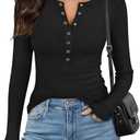 ANRABESS Long Sleeve Shirts for Women Henley Button Down Tops Ribbed Knit Slim Fit Fall Basic Tee 2025 Casual Trendy Clothes, S