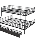 Full XL Over Queen Metal Bunk Bed with 2 Drawers, Black