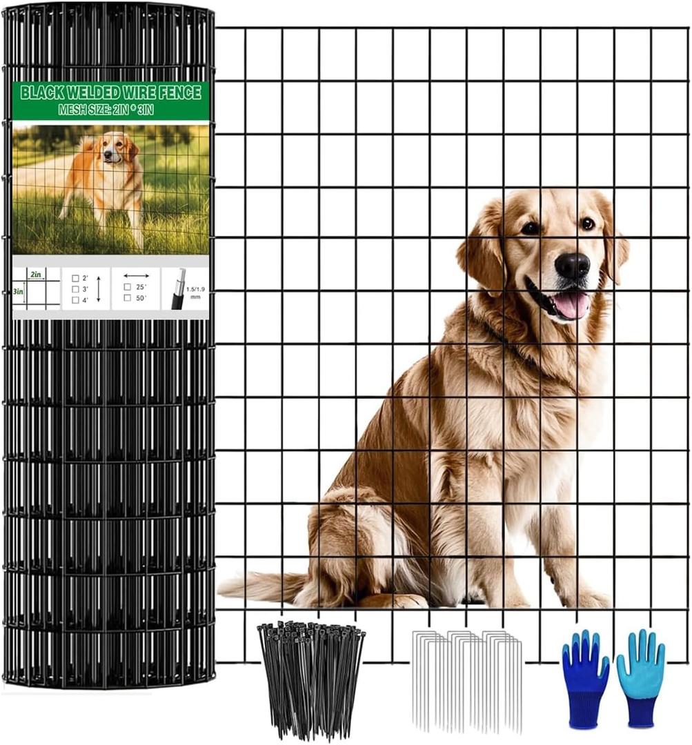 Welded Wire Fence 36inch x 50ft, Black PVC Coated Garden Fencing, 2 inch x 3inch 16Gauge Chicken Wire Fence Roll, Anti-Rust Metal Fencing for Yard Plant Protection Poultry Netting