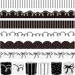 236 Feet Back to School Bulletin Board Borders Set, Black and White Scalloped Classroom Decorations, Bow and Polka Dots Rolled Border Trims for School Teacher Supplies, Classroom Wall Decals
