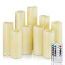 Homemory Ivory LED Pillar Candles - Battery Operated Candle, Real Wax Flameless Candles, 4-9" Set of 9, Unscented, Remote & Timer