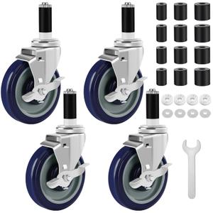 5 Inches Prep Table Wheels Set of 4, Expanding Stem Casters Fit for 7/8", 1", 1-1/2" and 1-5/8" Tube Leg for Stainless Steel Table, Cart, Furniture Legs, Commercial Kitchen Appliances