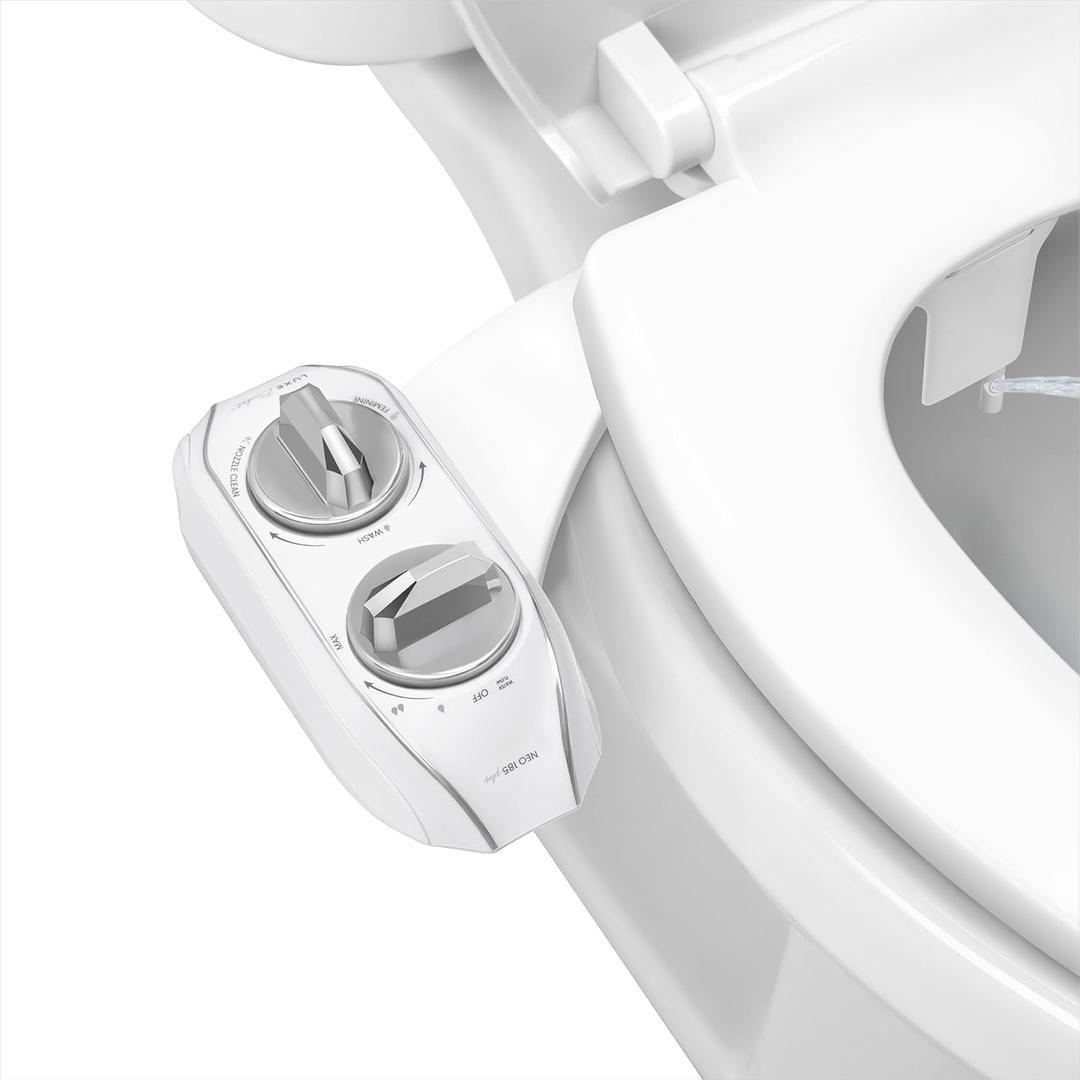 LUXE Bidet NEO 185 Plus - Dual Nozzle, Non-Electric Bidet Attachment for Toilet Seat, Patented Slide-In Install, 360 Self-Clean, EZ-Lift to Clean, Feminine & Rear Wash (Chrome)
