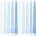 10 Inch Gradient Blue Spiral Taper Candle Set, 10 Pack Unscented Dripless Candlesticks for Dinner Party Brithday Wedding and Home Decoration