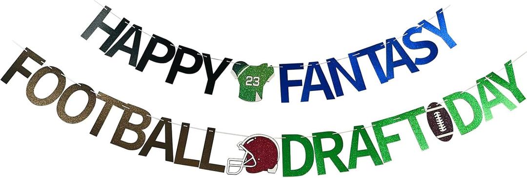 3 x Happy Fantasy Football Draft Day Banner Festive Party Hanging Decorations for Themed Birthday Party Garland Rugby Decor Flag