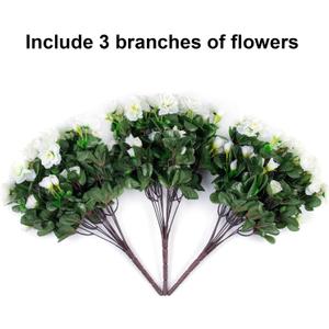 HyeFlora Artificial Fake White Flowers Plants for Outdoor Outside Winter Christmas Decoration, Faux Silk Camellia UV Resistant Realistic for Front Door Porch Planter Pot Patio Balcony, 3 Bundles
