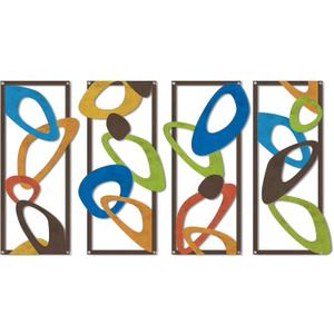 4 Pcs Mid Century Modern Decor Midcentury Retro Wall Art Elegance Wall Accents Metal Abstract Geometric Panels for Interior Wall Decor Panel Wall Art for Home Living Room