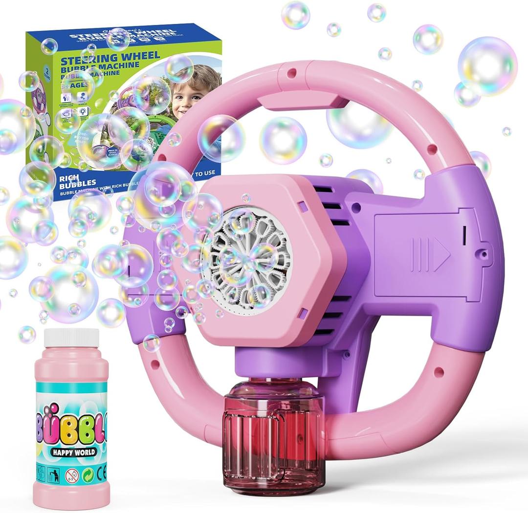 PANACARE Steering Wheel Bubble Machine, Automatic Bubble Blowing Machine Toy Children 10000+ Bubbles/Min with Bubble Solution for Wedding/Birthday/Party/Easter, Outdoor Gift for Boys and Girls
