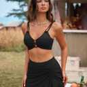 ZAFUL Women's High Waisted Bikini Sets Two Piece Swimsuit with Swim Skirt Tummy Control Bathing Suit String Swim Suits (Black, XL)