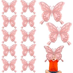 Geyee 12 Pcs 3D Large Butterfly Party Decoration Paper Stickers in 2 Different Size Butterfly Wall Mural Set for Birthday Baby Shower Nursery Bedroom Wedding(Champagne)