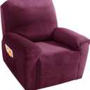 MAXIJIN Velvet 4 Piece Recliner Cover Stretch Plush Soft Cover for Recliner Chair Thick Soft Recliner Chair Slipcover Separate Chair Cover for Recliner with Side Pocket (Wine Red)