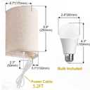 AVV Wall Sconces Set of Two, Wall Lamp Plug in with On/Off Switch, 2700K 4000K 5000K Selectable, Wall Lights for Bedroom, Living Room, Wall Decor for Bedroom, Fabric Linen Lamp Shades