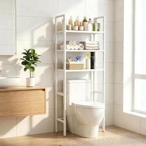 Renyqatt Over the Toilet Storage, 3-Tier Bathroom Organizer, Freestanding Above Toilet Shelf with Adjustable Feet, Space Saving, Easy Assembly, Carbon Steel Shelf, 61" H, White