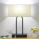 Bedside Touch Control Table Lamp with Dual USB Charging Ports 1 AC Outlet, 3 Way Dimmable Modern Nightstand Lamp with Cream Fabric Shade, Desk Lamp for Bedroom Living Room Office with 5000K LED Bulb