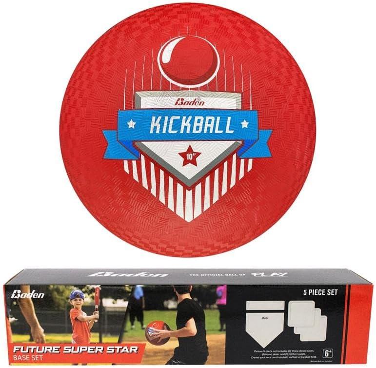 Baden Future Super Star Base Set with 10” Kickball – Durable Throw-Down Bases & Heavy-Duty Playground Ball for Field Day Fun (Base Set + Kickball)