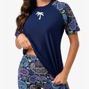 Halcurt Women's Built in Bra Rash Guard UPF 50 Two Piece Swimsuit Shirt and Board Shorts M