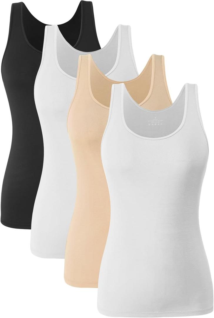 Accbiety 4 Pack Tank Tops for Women Basic Undershirt Cami Layering Tanks, Size: Large