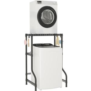 U16 Upgraded Washer Dryer Stacking Rack for Narrow Laundry Room | Metal Over Washer and Dryer Storage Shelves, Laundry Space Saver for Portable Dryer, 29.5"W x 23.6"D x 53.1"H, Black