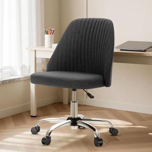 DUMOS Office Chair, Comfy Desk Chair Rolling Vanity Swivel Task Chairs with Wheels, Wide Seating Armless Height Adjustable Computer Chairs for Home,Bedroom,Student,Adults, Graphite, Medium