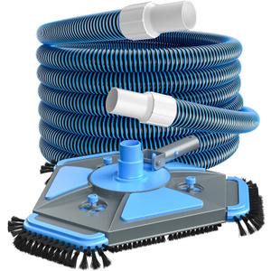 UIRWAY Upgrade Pool Vacuum Head with Side Brush & 360 Swivel Cuff, Heavy Duty Manual Kink-Resistant 1-1/2" x 30 Ft Vacuum Hoses, Weighted Triangular Shape for Inground & Above Ground Pool(No Pole)