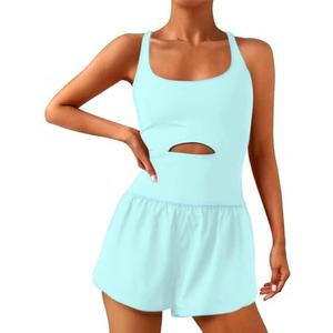 Wenlia Women Workout Romper Onesie with Padded Bras Sleeveless One Piece Outfits Shorts Atheletic Running Jumpsuit Clothes (Medium)