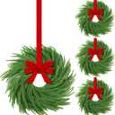Hotop 4 Set Mini Christmas Wreath for Cabinet Kitchen Windows Decors Bulk with Red Bow Small Artificial Norfolk Farmhouse Wreaths with Berry Pine Cone for Fireplace Front Door Porch Wall Hanging