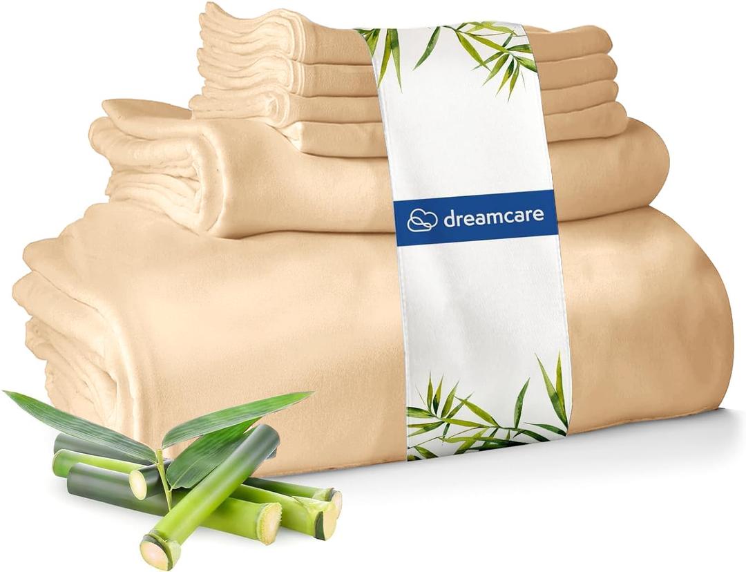 DREAMCARE 100% Viscose from Bamboo Sheets Queen Size - 4 Pc Luxury Cooling Sheets for Hot Sleepers, Queen Size Bed Sheets Set (Soft Apricot)