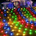 Pooqla Christmas Net Lights, 300LED Outdoor Mesh Light 14.8x4.9 ft Fairy String Mesh Light 8 Modes Green Wire, Connectable Waterproof for Bushes Tree Garden Halloween, Colorful