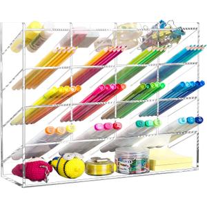 BEYGORM Acrylic Vertical Marker Organizer for 200 Markers, Angled Pen Holders Desktop Organization, Clear Large Stationary Pencil Holder for Desk, Art Supply Storage Organizers for School Supplie