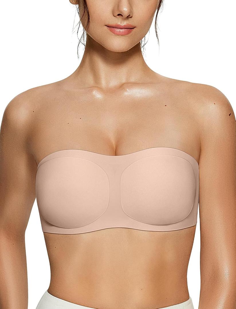 Vertvie Womens Strapless Bra Jelly Push Up Seamless Bandeau Bra Wireless Non Slip Silicone Tube Top Bras Padded Bralette (Skin Color, Medium Plus)
