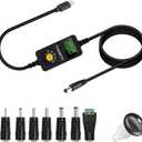 Universal USB C to DC Adapter, Barrel PD Trigger Cable, USB-C to DC 5V 9V 12V 15V 20V Adapter Cable with LED Display, for Netbook, Tablets, Led Light, Lamps, Routers