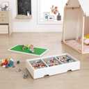 UTEX 3 in 1 Construction Play Table Compatible with Lego, Rolling Kids Activity Train Table with Storage and Wheels, Reversible Top Store Under Beds or Sofas, 31.7 X 16.3 X 7.1 Inches