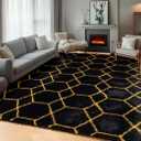 ONASAR 5x7 Area Rugs for Living Room Bedroom, Fluffy Black and Gold Faux Fur Rug, Geometric Boho Soft Plush Shaggy Floor Carpet Mat for Nursery Kids Girls Boys Teen Dorm Home Office Decor