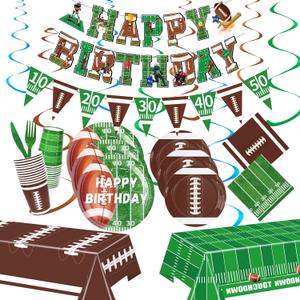Football Birthday Party Decorations Football Party Supplies Football Plates Napkins Banner Tablecloth Tableware Set for Football Game Day Tailgate Party Decorations, Serve 24