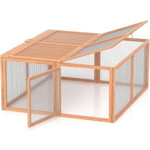 GOJOOASIS Wooden Chicken Coop Pen Folding Rabbit Run Portable Chicken Cages for Outside Chicken Enclosure Outdoor Duck Coop with 2 Accesses & Ventilating Wire for Garden Backyard (Wood)