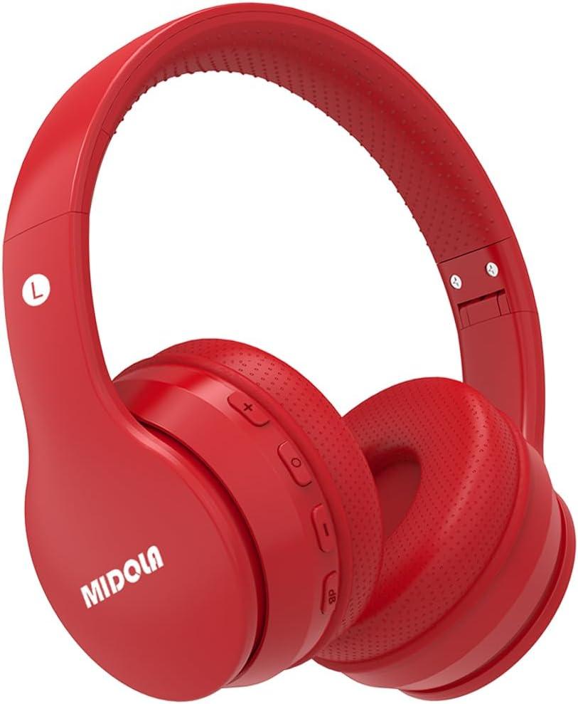 MIDOLA Kids Headphones Bluetooth 5.3 Wireless 60H Play Time Volume Limit 85/110dB Over Ear Foldable Protection Headset/Wired AUX Cord Mic for Children Boy Girl Travel School Phone Pad Tablet Red