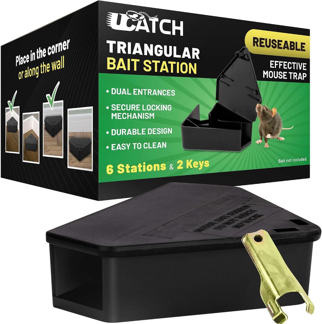 LockBait Pro Mouse Bait Stations | 6 Pack Mouse Bait Box for Outdoor Use | Mice Bait Stations with Keys for Indoor and Outdoor Use | UCatch