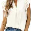 Dokotoo Womens Summer Tops Dressy Casual V Neck Ruffle Short Sleeve Solid Blouses Tops S